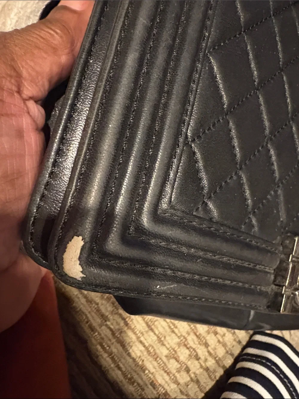 CHANEL Black Quilted Boy Crossbody with Silver CC Lock